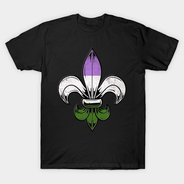 Genderqueer Pride Flag Fleur de Lis T-Shirt T-Shirt by wheedesign